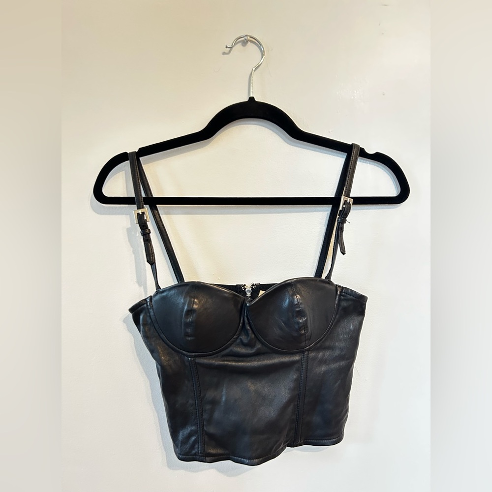 Fleur Du Mal Black Genuine Leather Bustier Small